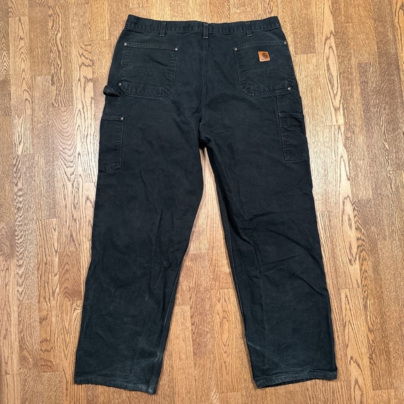 Carhartt Distressed Double Knee Loose Fit Washed Duck Canvas Black Pants Mens 40 - Picture 2 of 12